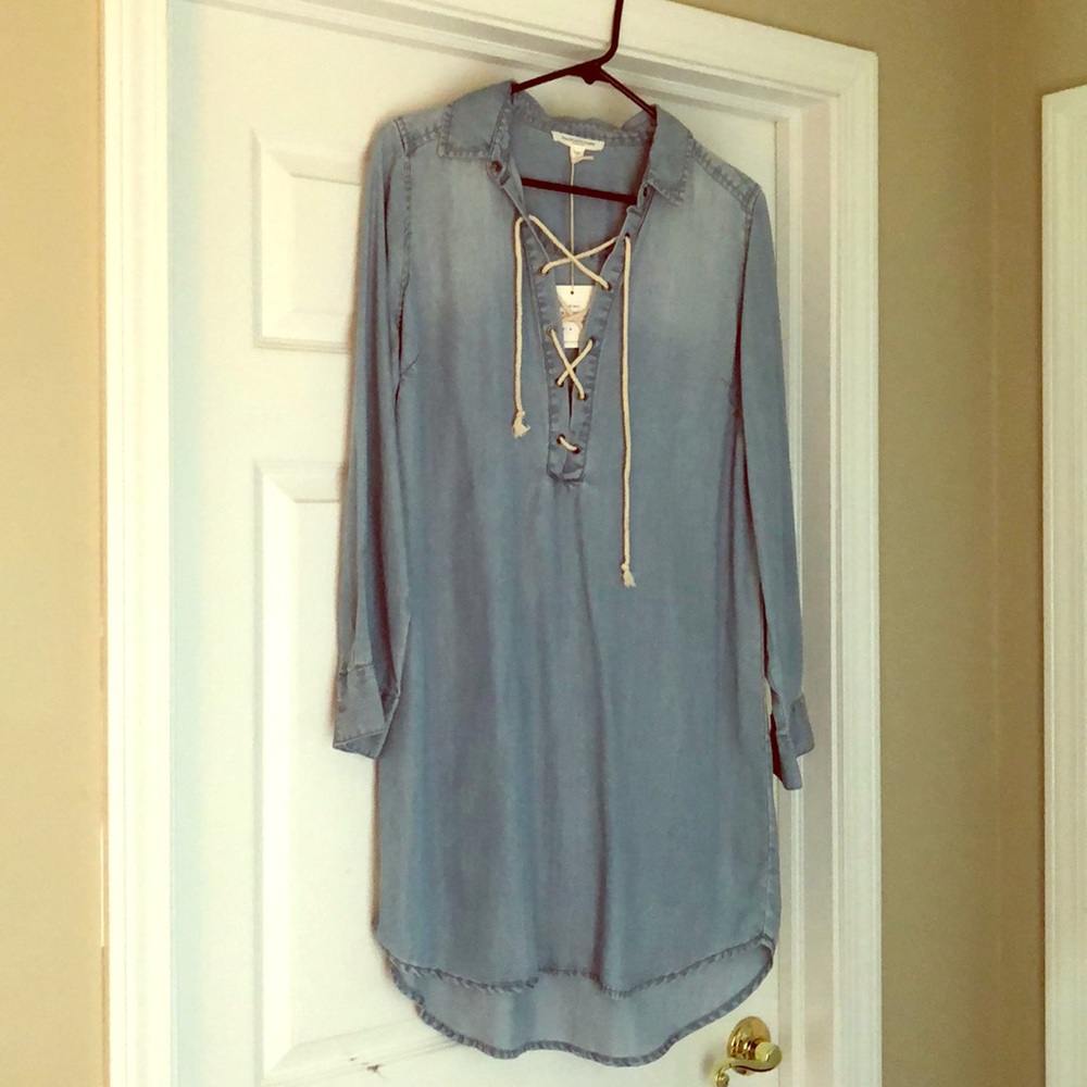 Super cute, casual jean, lace up dress